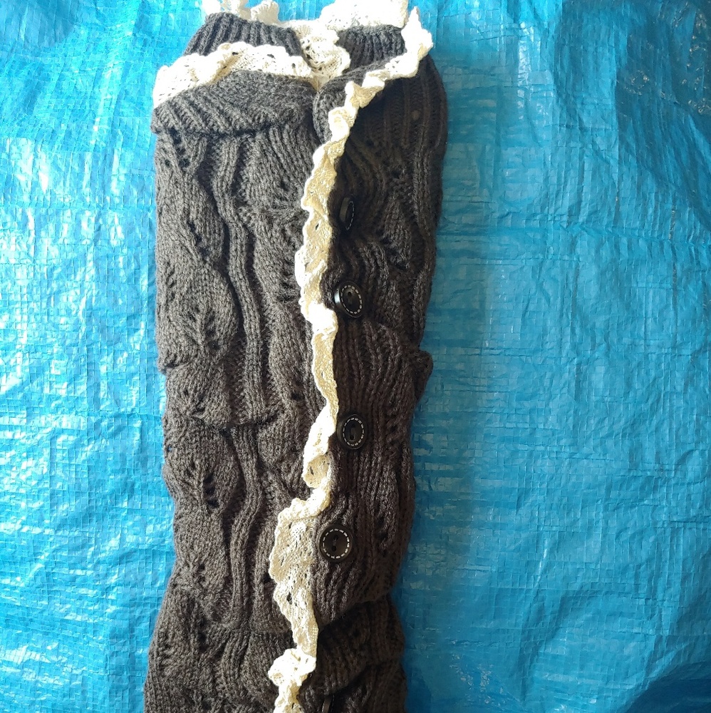 Dark Grey Lace Lined, Side Button Leg Warmers